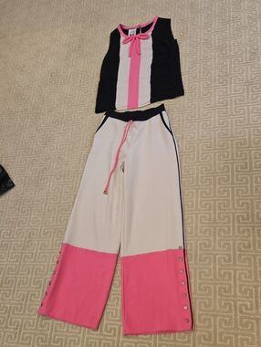 Edward Achour Paris Colorblock Wide-Leg Pants with Matching Top, Size 40